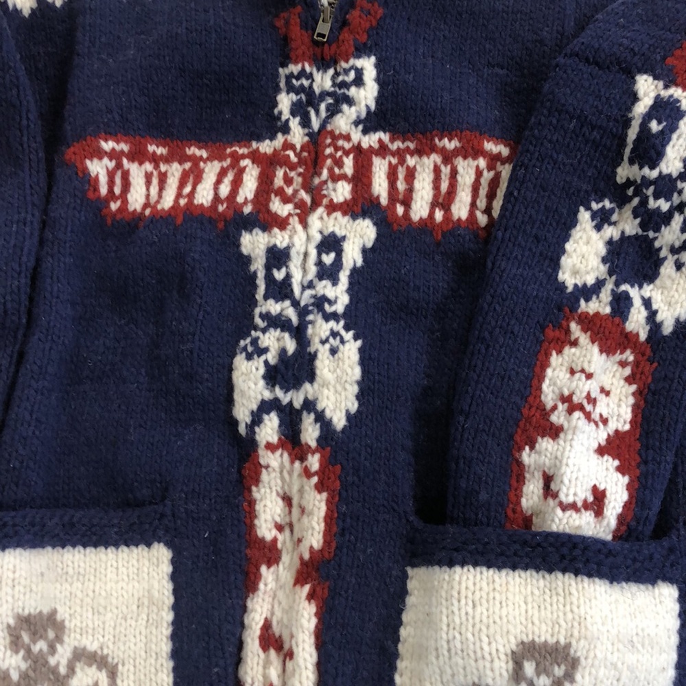 Tiki totem sweater vintage Mary Maxim pattern hand knit wool jumper - Picture 2 of 4